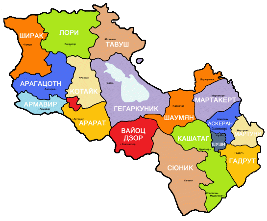 Map of Armenia and Nagorny Karabakh (Artsakh)